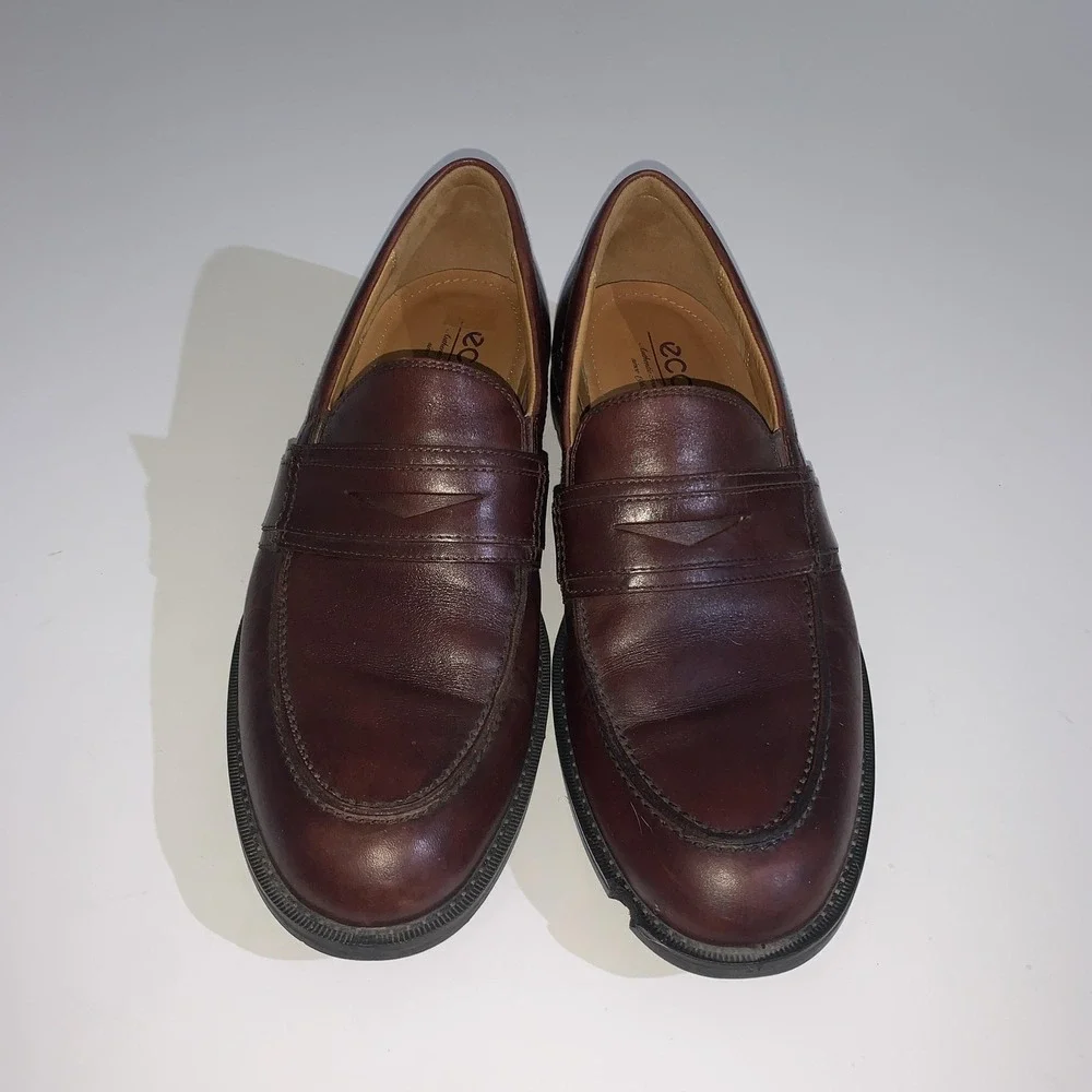 ECCO Penny Loafers Shoes Mens Size 9-9.5 EU 43 Brown Leather Slip On Dress 43663